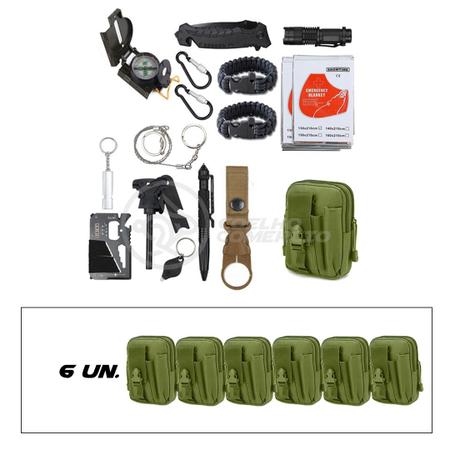 Kit 6 Bolsas Verde Militar Conjunto Acessórios de Camping Kit