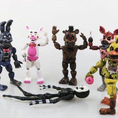 6 bonecos Five Nights at Freddy animatronic Fnaf linha Nightmare pequenos  10cm