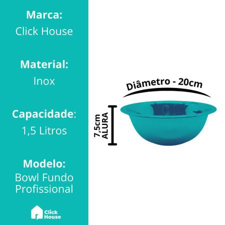 Imagem de Kit 6 Bowl Bacia Tigela Aço Inox Cumbuca funda Saladeiras 20cm