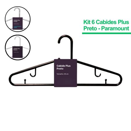 Imagem de Kit 6 Cabides Plus 46 Cm Plástico Multiuso Adulto Branco/Preto