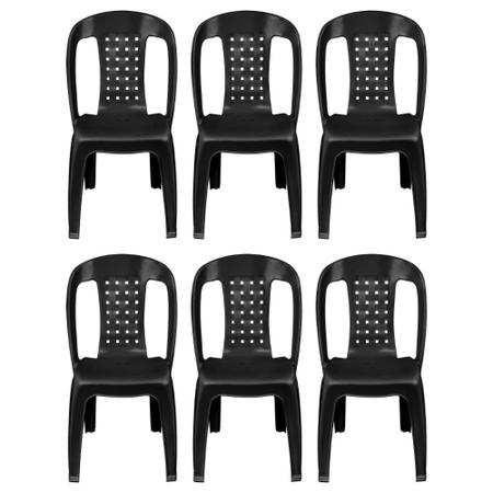 Imagem de Kit 6 Cadeiras Bistrô Preta Plástica Suporta Até 154Kg