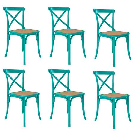 Imagem de Kit 6 Cadeiras Cross Katrina X Azul Turquesa Assento Bege Aço Asturias