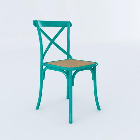 Imagem de Kit 6 Cadeiras Cross Katrina X Azul Turquesa Assento Bege Aço Asturias