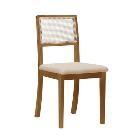 Imagem de Kit 6 Cadeiras de Jantar Madeira Maciça Mel Encosto Telinha Palha Estofada Veludo Bege Rubi