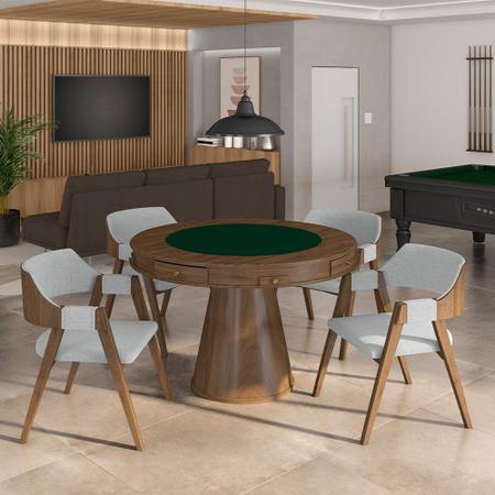 Imagem de Kit 6 Cadeiras Sala de Jantar e Jogos Carteados Madeira Maciça Poker Linho Cinza/Nogueira G42 - Gran Belo
