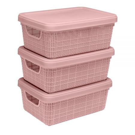 Imagem de Kit 6 Caixas Organizadora Multiuso Decorativa 1,8L Juta Rosa