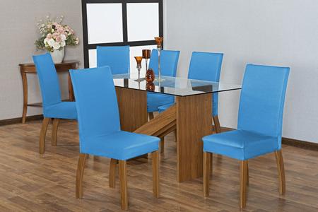 Imagem de Kit 6 Capas para Cadeira de Jantar Malha Azul Claro