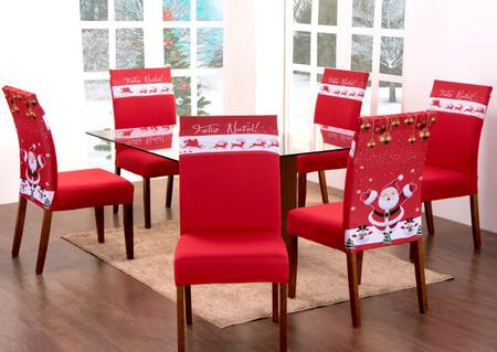 Imagem de Kit 6 Capas Para Cadeira de Jantar Malha Com Elástico Estampa Natal Natalinas
