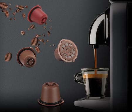 Imagem de Kit 6 Cápsulas Nespresso Reutilizável Recarregável Marrom + acessórios