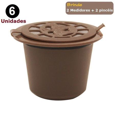 Imagem de Kit 6 Cápsulas Nespresso Reutilizável Recarregável Marrom + acessórios