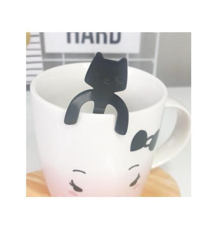 Imagem de Kit 6 Colheres De Café Gato Infantil Em Aço Inox Preto Gatinho