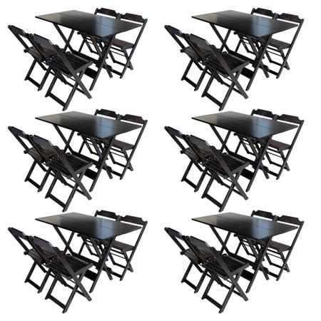 Imagem de Kit 6 Conjuntos de Mesa com 4 Cadeiras de Madeira Dobravel 120x70 Tabaco