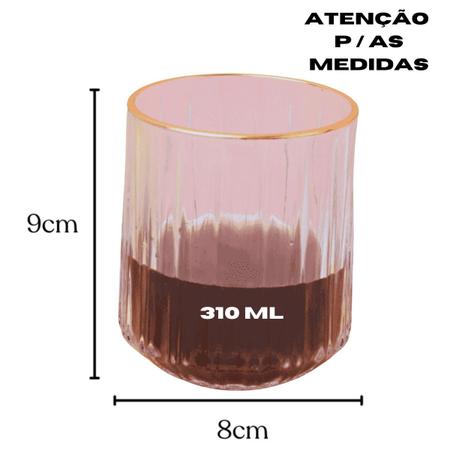 Imagem de Kit 6 Copo De Vidro Borda Dourada 310ml Design Canelado P/Bebidas Finas Drinks
