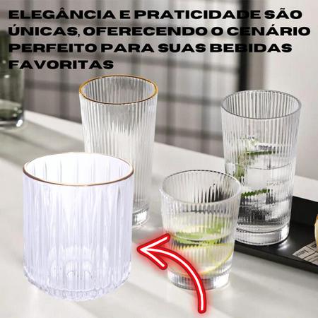 Imagem de Kit 6 Copo De Vidro Borda Dourada 310ml Design Canelado P/Bebidas Finas Drinks