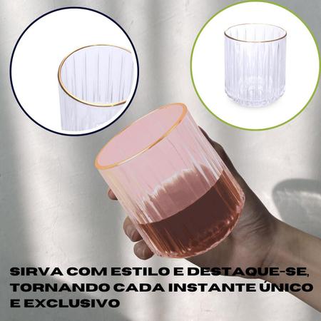 Imagem de Kit 6 Copo De Vidro Borda Dourada 310ml Design Canelado P/Bebidas Finas Drinks