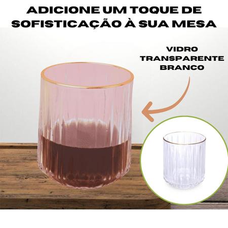 Imagem de Kit 6 Copo De Vidro Borda Dourada 310ml Design Canelado P/Bebidas Finas Drinks