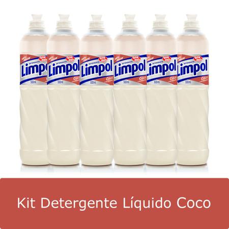 Imagem de Kit 6 Detergente Líquido Limpol Coco 500ml