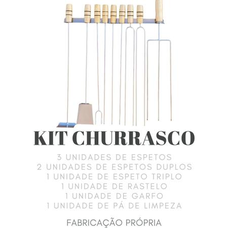 Imagem de Kit 6 Espetos 59 Cm Churrasco + Garfo Rastelo E Pá e Suporte
