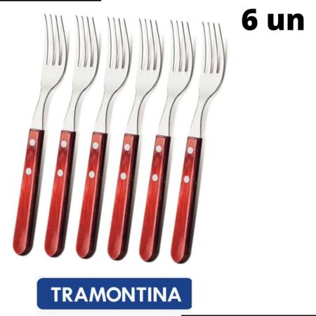 Conjunto de Garfos de Mesa Tramontina 6 Peças em Aço Inox e Cabos em  Madeira Polywood Vermelho - Tramontina - 21102670