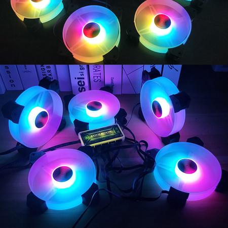 Imagem de Kit 6 Fan Cooler RGB 120mm LED + Controladora + Controle Remoto Ventoinha Gabinete PC Gamer Desktop