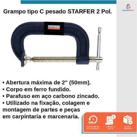 Imagem de Kit 6 Grampo tipo C pesado marceneiro carpinteiro 2 Polegadas - Starfer
