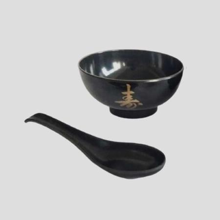 Imagem de Kit 6 Jogo Tigela Bowl Sopa Colher Gourmet Oriental Lengue Preto