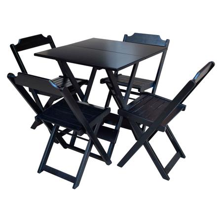 Imagem de Kit 6 Jogos de Mesa com 4 Cadeiras de Madeira Dobravel 60x60 Ideal para Bar e Restaurante - Preto