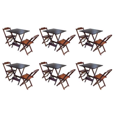 Imagem de Kit 6 Jogos de Mesa Dobravel com 2 Cadeiras de Madeira 70x70 Ideal para Bar e Restaurante - Imbuia