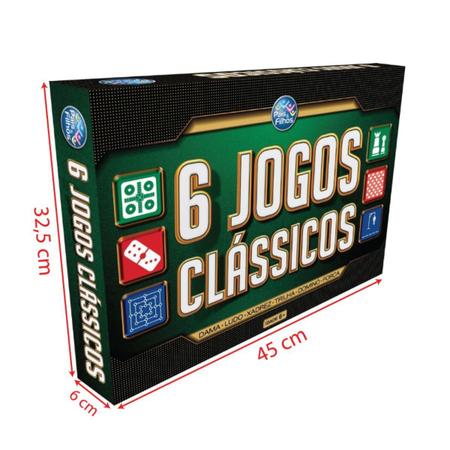 Imagem de Kit 6 Jogos de Mesa Xadrez Dominó Dama Ludo Trilha e Forca