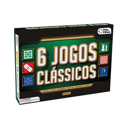 Imagem de Kit 6 Jogos de Mesa Xadrez Dominó Dama Ludo Trilha e Forca