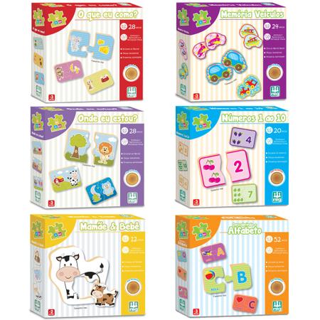 Kit 6 Jogos em Madeira Educativos Pedagógicos Brinquedos Nig