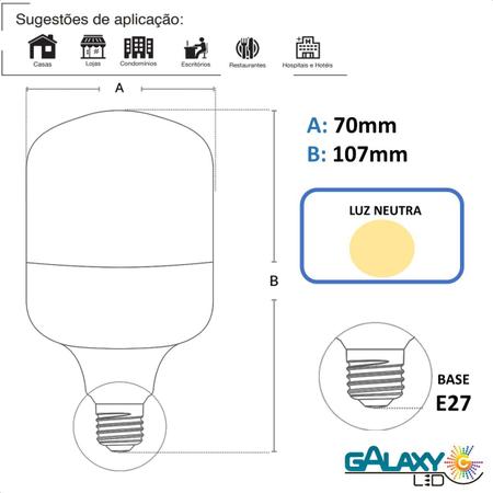 Imagem de Kit 6 Lampada Led Bulbo 30W Branco Neutro 4000K Alta Potencia