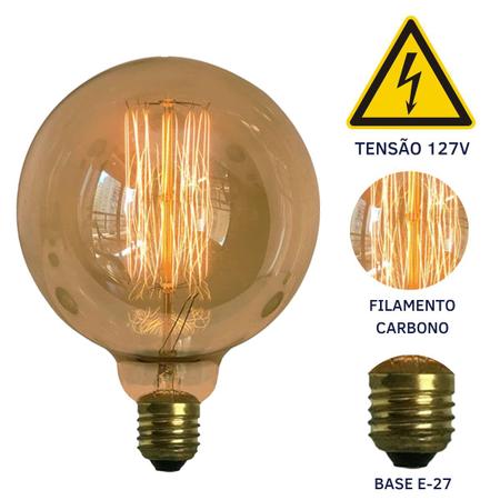 Imagem de Kit 6 Lâmpadas Filamento de Carbono Retrô G125 Galaxy Led 40w 127v Vintage 2400K Amarelo Âmbar Dimerizável Edison Garantia 1 ano