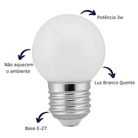 Imagem de Kit 6 Lâmpadas Led Bolinha Branco Quente 3w 127v Galaxy E27 Decorativa Varal de Luz Camarim Abajur Espelho Lustre G45