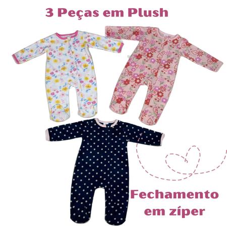 Imagem de Kit 6 Macacão Bebê Menina Algodão, Plush Mais Laço