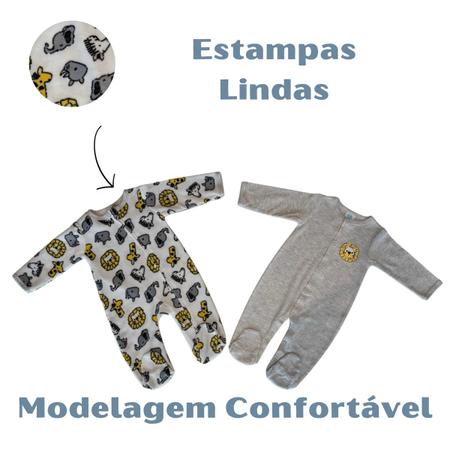 Imagem de Kit 6 Macacão Bebê Menino Plush, Algodão + Gorros