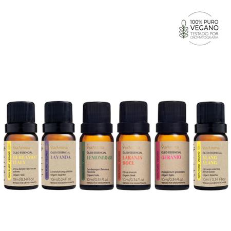 Imagem de Kit 6 Óleo Essencial Lavanda, Laranja, Ylang, Gerânio, Lemongrass, Bergamota Via Aroma