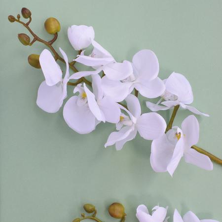 Imagem de Kit 6 Orquídeas Artificiais Brancas Aveludadas com 7 flores