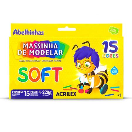 Imagem de Kit 6 pacotes de massinha de modelar Soft Acrilex 220g com 15 cores