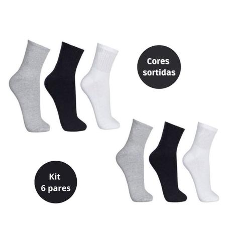 Imagem de Kit 6 pares de meias masculinas cano longo esporte moda masculina