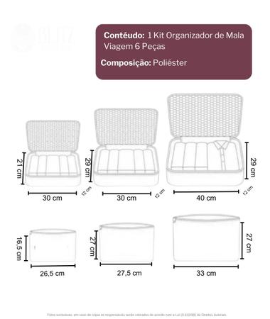 Imagem de Kit 6 Peças Organizador Mala Viagem Impermeável Necessaire