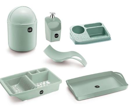 Imagem de Kit 6 Peças Utensílios Para Cozinha Com Lixeira E Escorredor De Louças UZ
