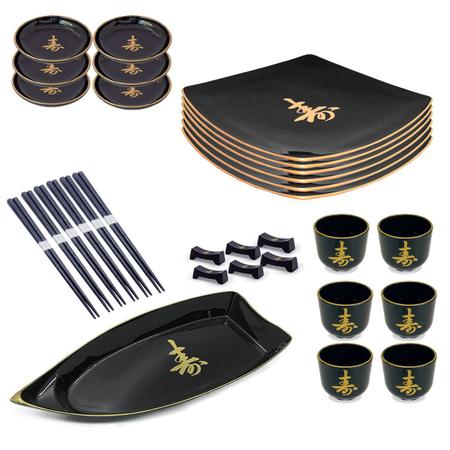 Kit Para 6 Pessoas Jogo Jantar Comida Japonesa Sushi Barca