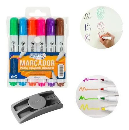 Imagem de Kit 6 Pincel Caneta Para Quadro Lousa Branco + Apagador