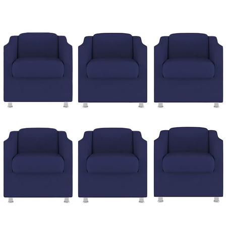 Imagem de Kit 6 Poltronas Decorativa Bia Suede Azul Marinho - TWdecora