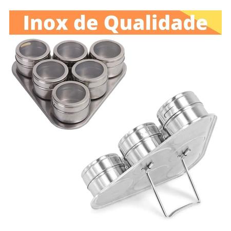 Imagem de Kit 6 Porta Condimento Inox Tempero Magnético Imã Geladeira