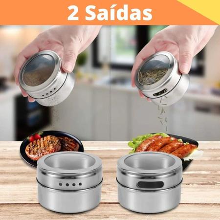 Imagem de Kit 6 Porta Condimento Inox Tempero Magnético Imã Geladeira