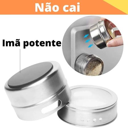 Imagem de Kit 6 Porta Condimento Inox Tempero Magnético Imã Geladeira