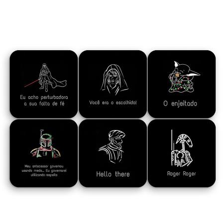 Imagem de Kit 6 Porta Copos MDF Bolacha Frases Star Wars