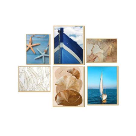 Imagem de Kit 6 Quadros Decorativos Praia Mar Barco Elegante para Sala